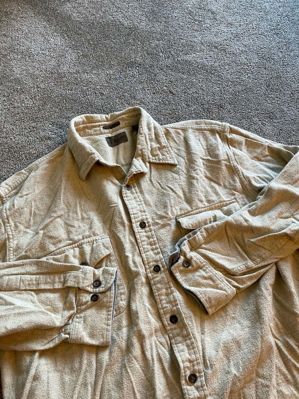 St. John's Bay Men's Long Sleeve Button-Up Shirt, X-Large, Beige, Cotton